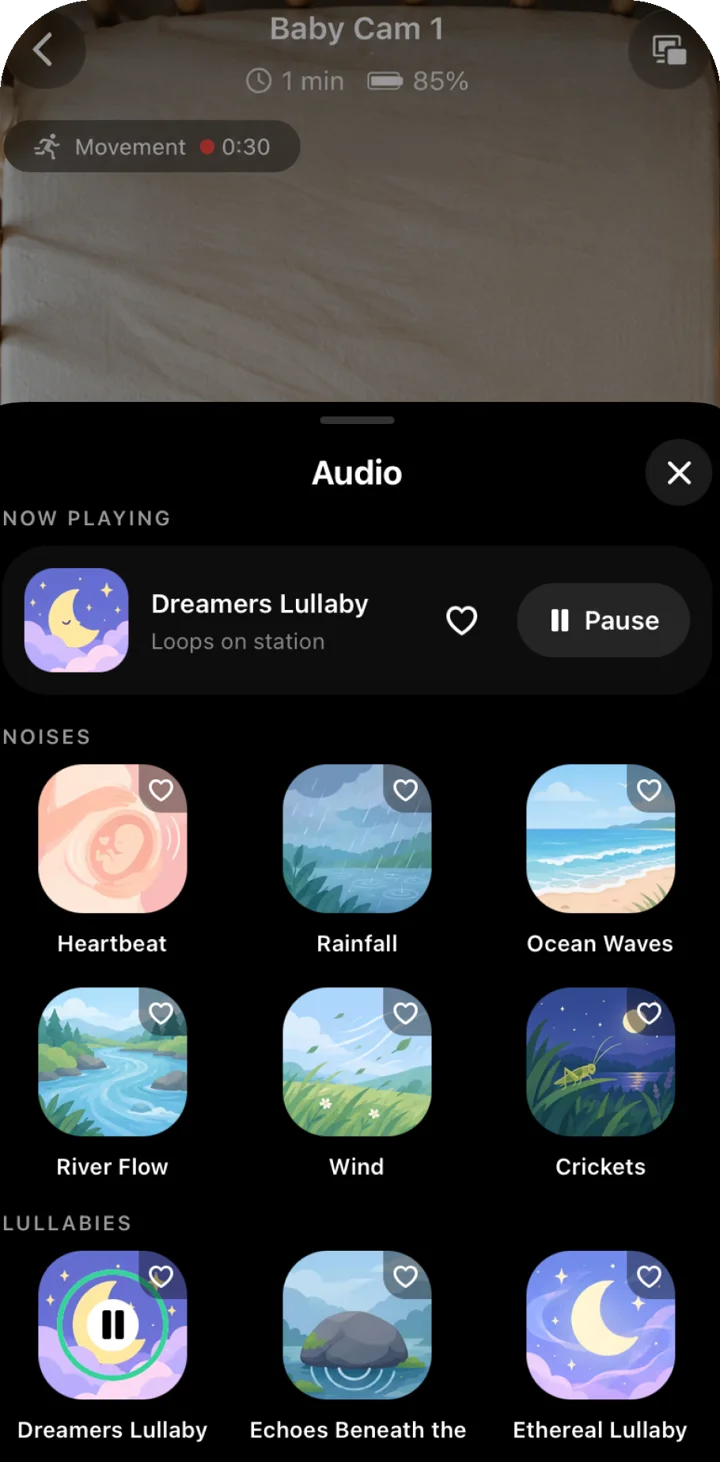 Audio sheet with noises and lullabies