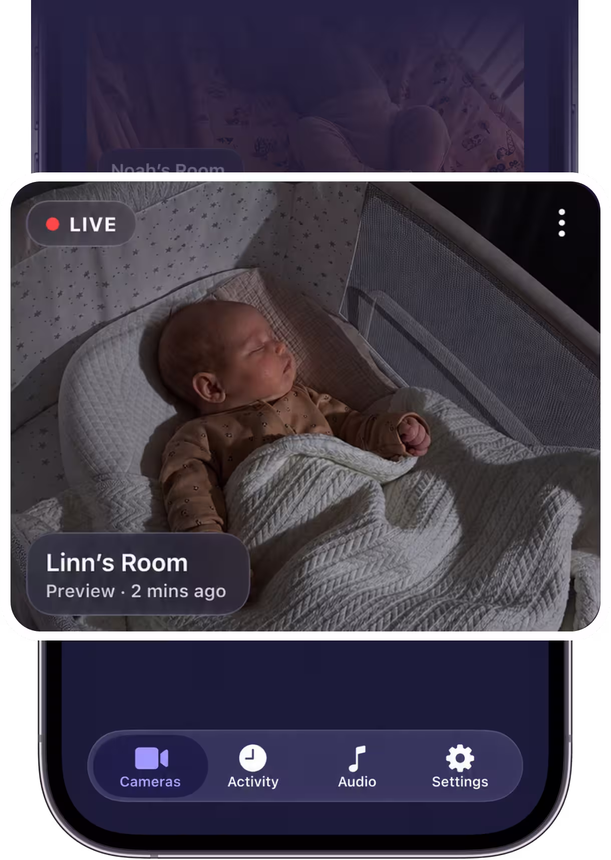 Live camera preview of a sleeping baby