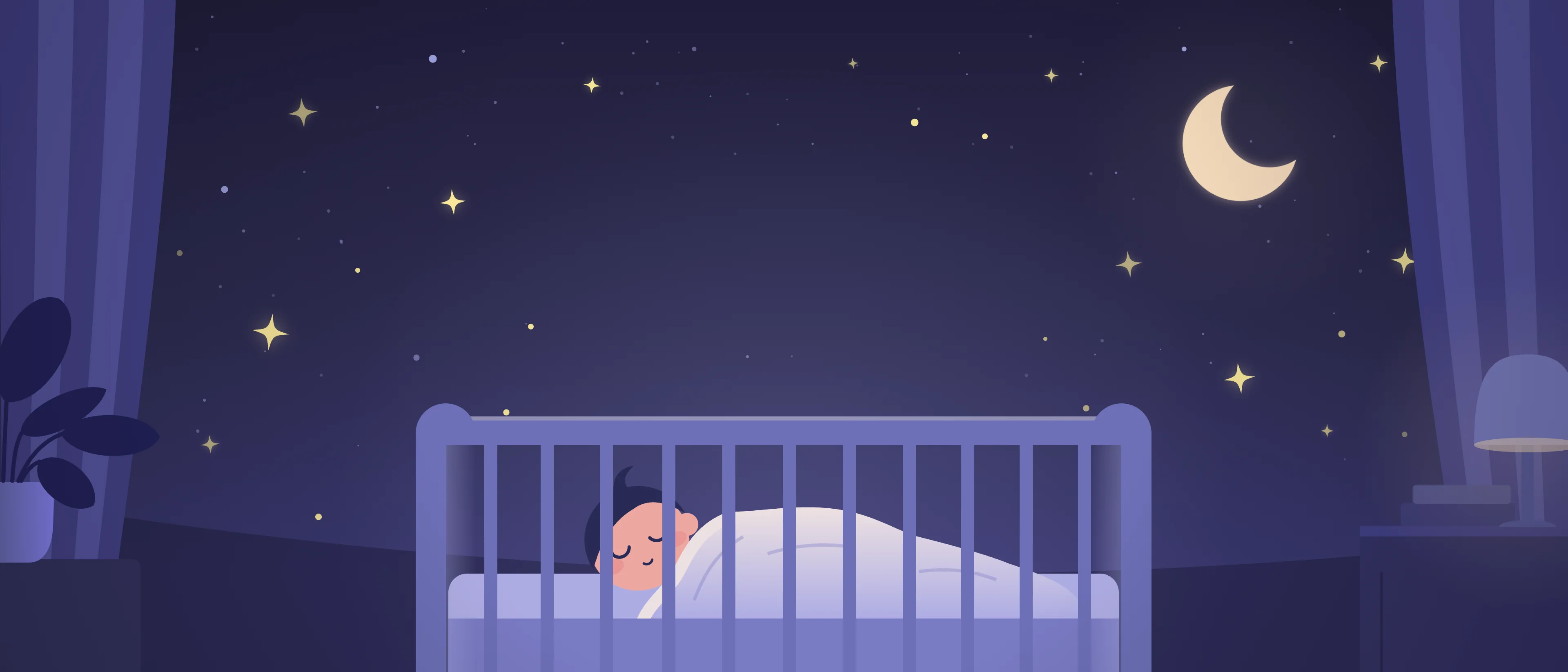 Baby sleeping in a crib at night